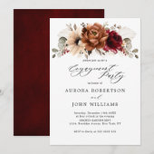 Invitation Burgundy Terracotta Floral Engagement Party (Devant / Derrière)