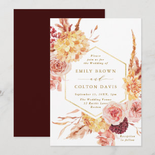 Invitation Burgundy Terracotta Gold Script Mariage Floral