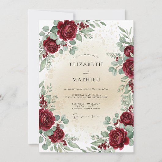 Invitation Burgundy Timeless Botanical Wedding (Devant)