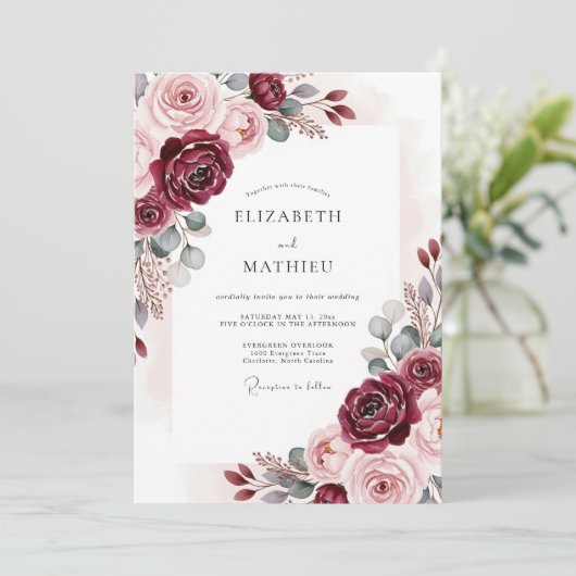Invitation Burgundy Timeless Classic Wedding (Debout devant)