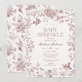 Invitation Burgundy Toile De Jouy Fleurs Bébé Sprinkle (Devant / Derrière)