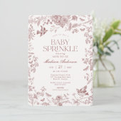 Invitation Burgundy Toile De Jouy Fleurs Bébé Sprinkle (Debout devant)
