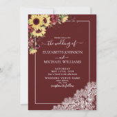 Invitation Burgundy Tournesol rustique Script photo Mariage (Devant)