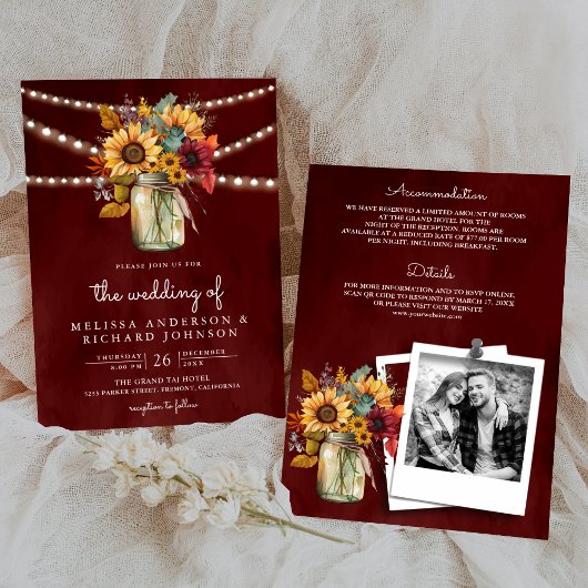 Invitation Burgundy Tournesols Pot en Grès Tout en Un Mariage