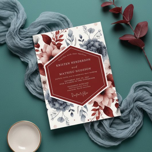 Invitation Burgundy Twilight Botanical Wedding