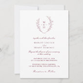 Invitation Burgundy Typography Wildflower Monogram Wedding (Devant)
