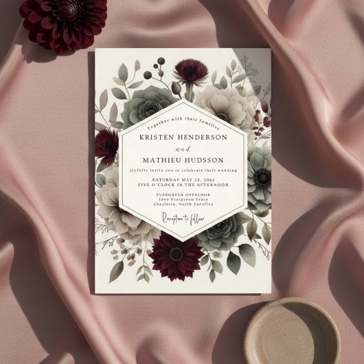 Invitation Burgundy Velvet Bloom Ethereal Wedding