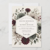 Invitation Burgundy Velvet Bloom Ethereal Wedding (Devant)