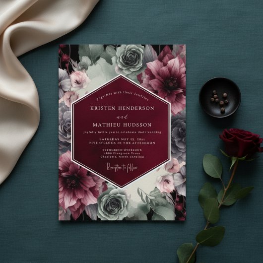 Invitation Burgundy Velvet Bloom Opulence Wedding