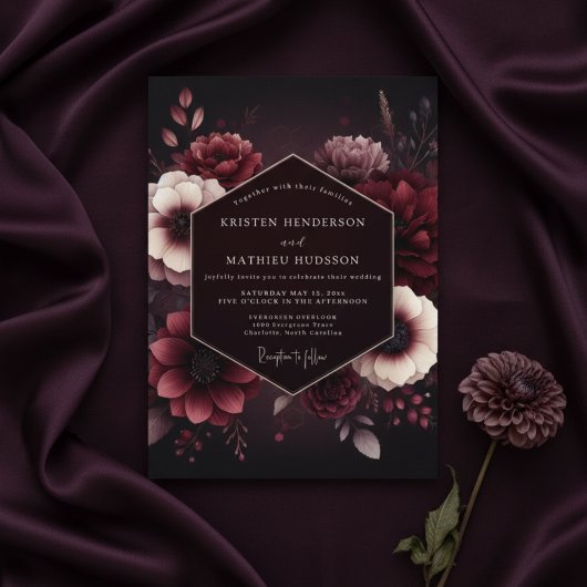 Invitation Burgundy Velvet Bloom Romance Wedding