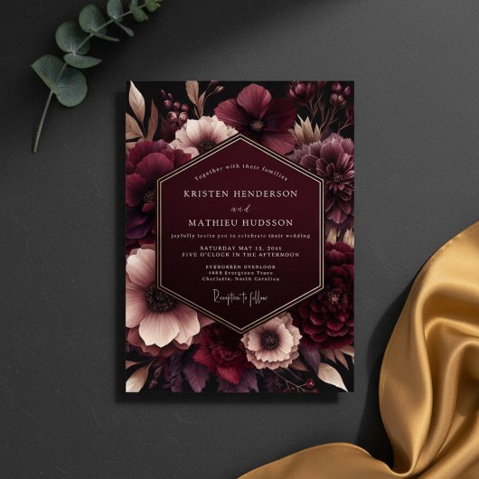 Invitation Burgundy Velvet Bloom Wedding
