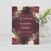 Invitation Burgundy Velvet Floral Christmas Wedding (Debout devant)