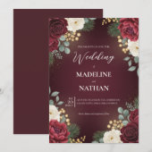 Invitation Burgundy Velvet Floral Christmas Wedding (Devant / Derrière)