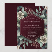 Invitation Burgundy Verdant Botanical Dream Wedding (Devant / Derrière)