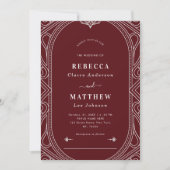 Invitation Burgundy Vintage Modern Deco Geometric Wedding (Devant)