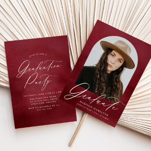 Invitation Burgundy Watercolor Arch Photo Graduation Party