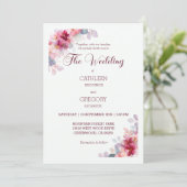 Invitation Burgundy Watercolor Floral Calligraphy Wedding (Debout devant)