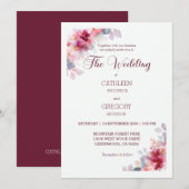 Invitation Burgundy Watercolor Floral Calligraphy Wedding (Devant / Derrière)