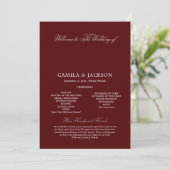 Invitation Burgundy Wedding Flat Program (Debout devant)