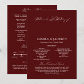 Invitation Burgundy Wedding Flat Program (Devant / Derrière)