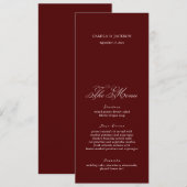 Invitation Burgundy Wedding Menu Card (Devant / Derrière)