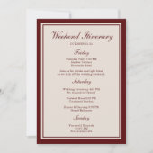 Invitation Burgundy Wedding Weekend Itinerary Card (Devant)