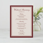 Invitation Burgundy Wedding Weekend Itinerary Card (Debout devant)