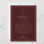 Invitation Burgundy Wedding Welcome Letter & Itinerary Card (Devant)