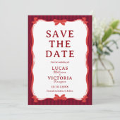 Invitation Burgundy Whimsical Red Bow Save The Date (Debout devant)