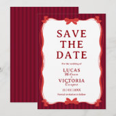 Invitation Burgundy Whimsical Red Bow Save The Date (Devant / Derrière)