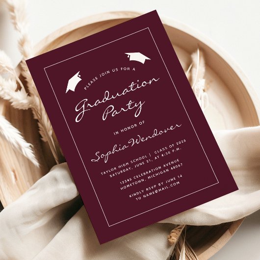 Invitation Burgundy White Border Graduation Party 2025