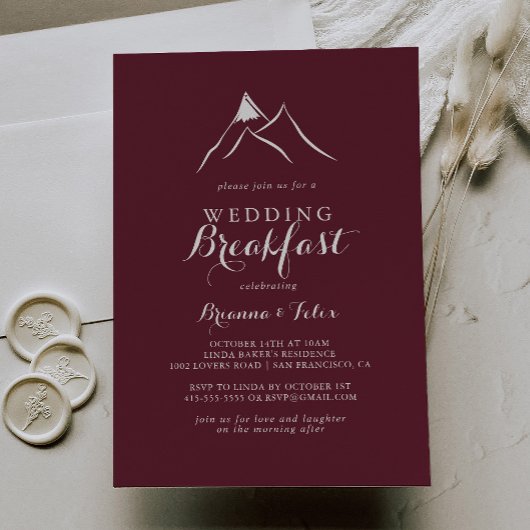 Invitation Burgundy White Mountain Mariage Petit déjeuner