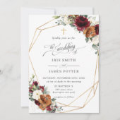 Invitation Burgundy White Rust Orange Floral Church Wedding   (Devant)