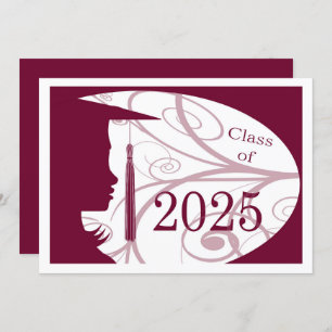 Invitation Burgundy & White Silhouette 2025 Graduation Party