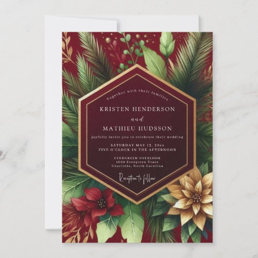 Invitation Burgundy Winter Bloom Wedding (Devant)