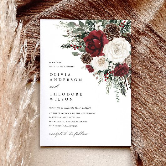 Invitation Burgundy Winter Floral Elegant Wedding