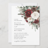 Invitation Burgundy Winter Floral Photo Back Wedding (Devant)