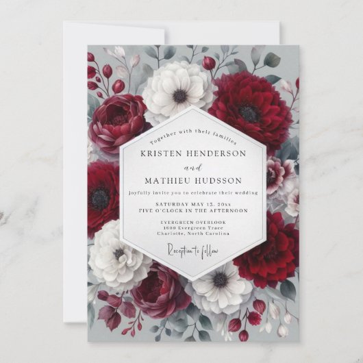 Invitation Burgundy Wintry Anemone Wedding (Devant)