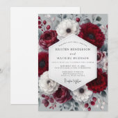 Invitation Burgundy Wintry Anemone Wedding (Devant / Derrière)