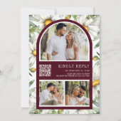 Invitation Burgundy Wood Daisies Mason Jar QR Code Wedding (Dos)
