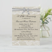Invitation Burlap and Lace with Silver Bow 25th Anniversary (Debout devant)