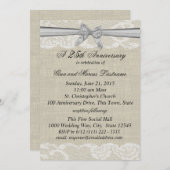 Invitation Burlap and Lace with Silver Bow 25th Anniversary (Devant / Derrière)