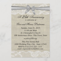 Burlap and Lace with Silver Bow 25th Anniversary