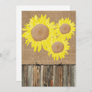 Invitation Burlap Barnwood Barbed Wire et Sunflowers Invitati