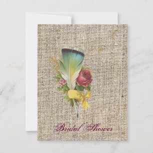 Invitation burlap boho plume fleur sauvage bohème mariage