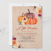 Invitation Burlap Brûlé Orange Citrouille Floral Baby shower (Devant)