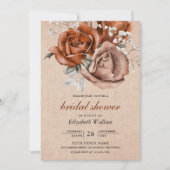 Invitation Burlap Burlap Orange Rose Fête des mariées en terr (Devant)