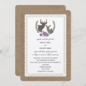 Invitation Burlap + dentelle Inspirée par le violet Buck Flor (Devant / Derrière)