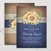 Invitation Burlap Dentelle Tournesol Marine Fête des mariées (Devant / Derrière)