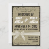 Invitation Burlap et Bow Rustique Mariage Antique Blanc (Devant)